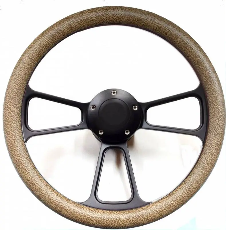 14" Black Billet Muscle Style Steering Wheel Kit w/Your Choice of Horn and Half-Wrap thumbnail 8
