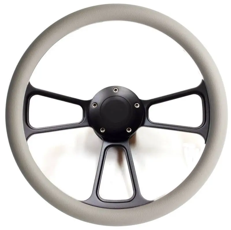 14" Black Billet Muscle Style Steering Wheel Kit w/Your Choice of Horn and Half-Wrap thumbnail 4