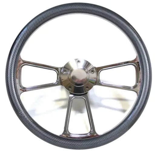 14" Polished Billet Muscle Style Steering Wheel Kit w/Your Choice of Half-Wrap