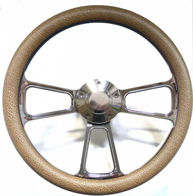14" Polished Billet Muscle Style Steering Wheel Kit w/Your Choice of Half-Wrap thumbnail 3