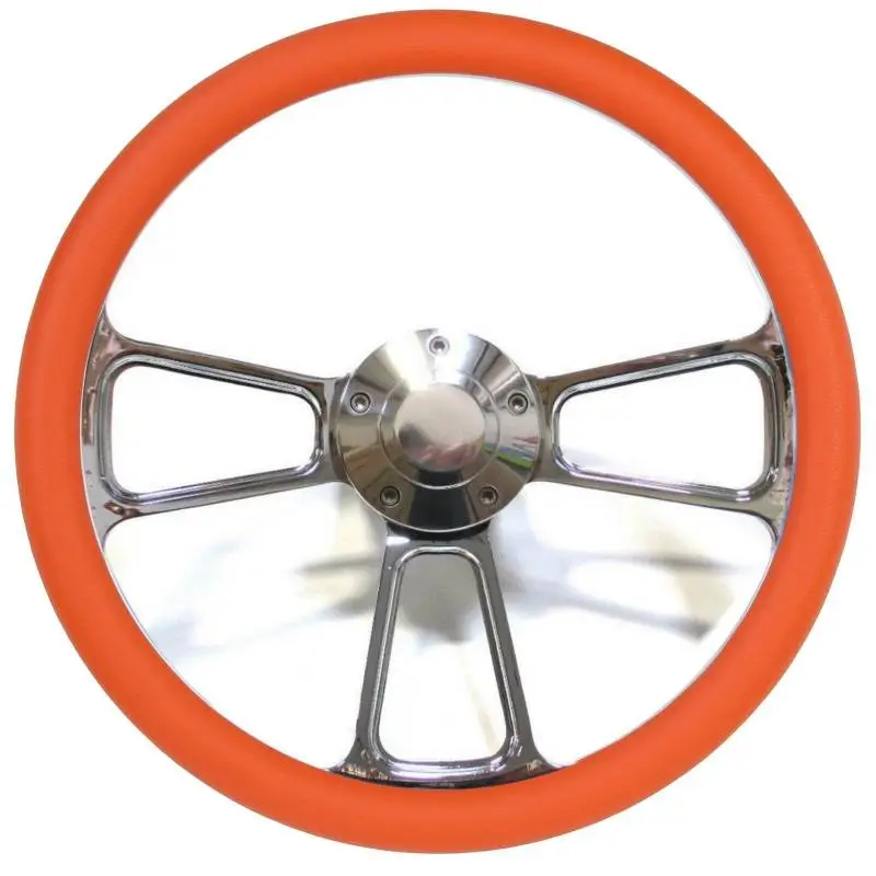 14" Polished Billet Muscle Style Steering Wheel Kit w/Your Choice of Half-Wrap thumbnail 2