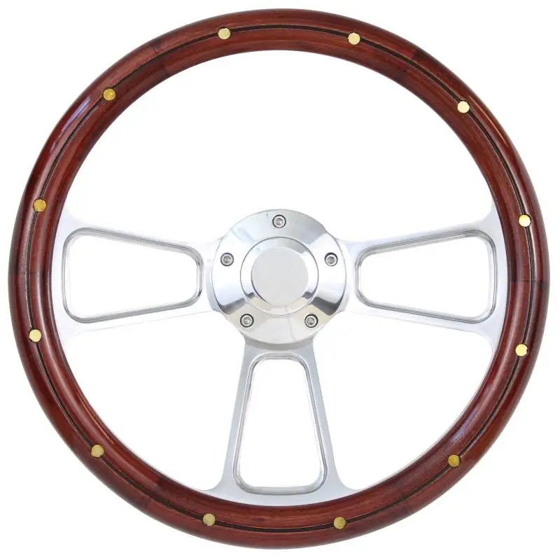 14" Polished Billet w/Wood Half Wrap Steering Wheel thumbnail 4