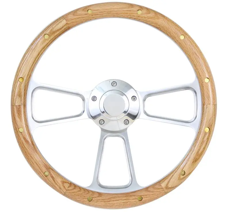14" Polished Billet w/Wood Half Wrap Steering Wheel thumbnail 3