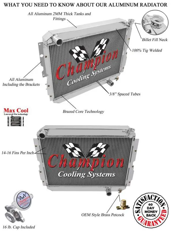 Champion Three Row Aluminum Radiator 1981-1990 Toyota Landcruiser CC1213 thumbnail 3