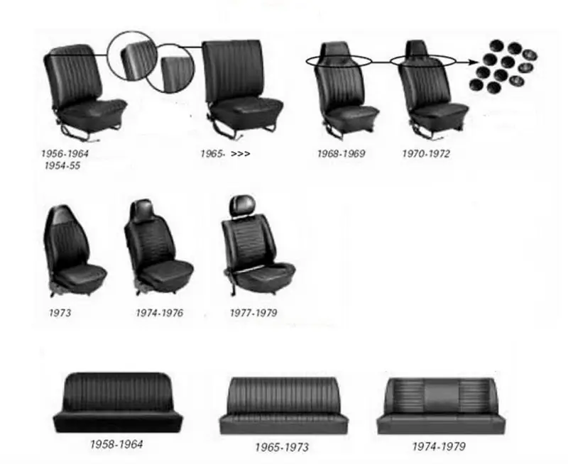 1965-67 VW Volkswagen Bug Beetle Sedan Original Style w/Insert Seat Upholstery, Front and Rear - Any Color Combo thumbnail 5