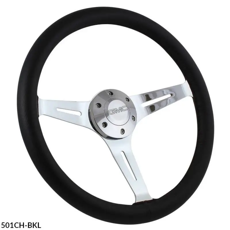15" Black Leather & Chrome Steering Wheel - Aviator Style - Full Install Kit thumbnail 2