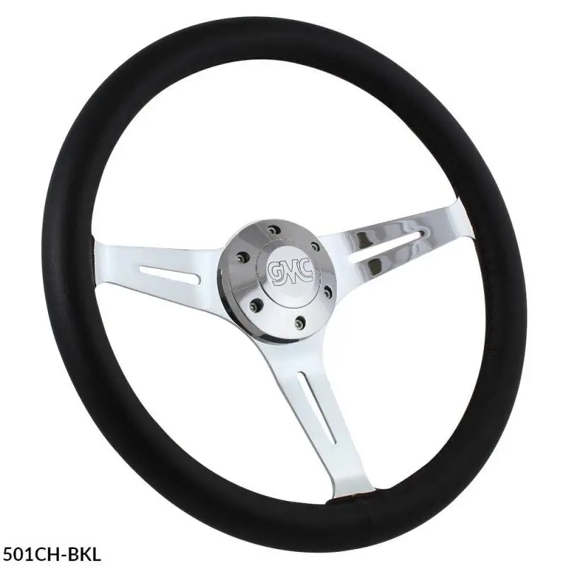 15" Black Leather & Chrome Steering Wheel - Aviator Style - Full Install Kit thumbnail 3