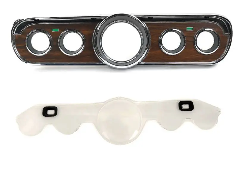 1964-66 Mustang Deluxe Metal-Backed Woodgrain Instrument Bezel + New Lens