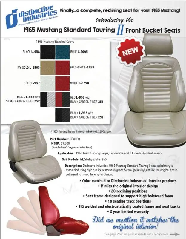 1965 Mustang Standard Touring II Front Bucket Seats thumbnail 4