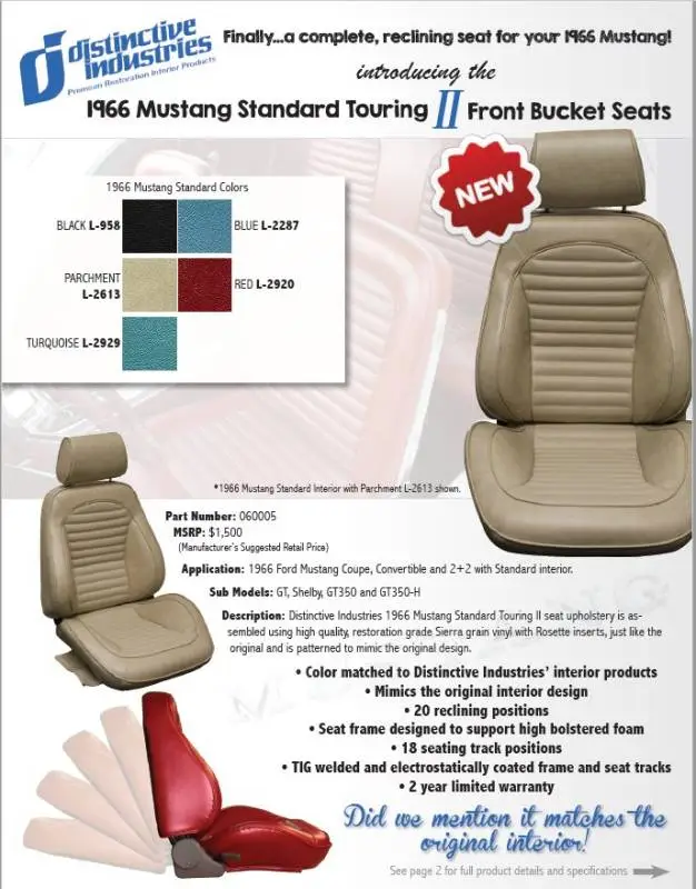 1966 Mustang Standard Touring II Front Bucket Seats thumbnail 4