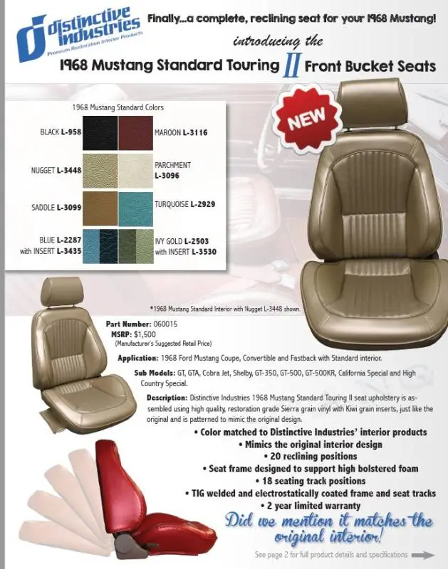 1968 Mustang Standard Touring II Front Bucket Seats thumbnail 4