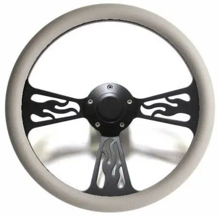14" Black Billet Flamed Steering Wheel w/Your Choice of Horn and Half-Wrap thumbnail 9