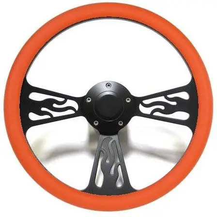 14" Black Billet Flamed Steering Wheel w/Your Choice of Horn and Half-Wrap thumbnail 10