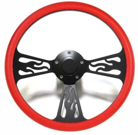 14" Black Billet Flamed Steering Wheel w/Your Choice of Horn and Half-Wrap thumbnail 11