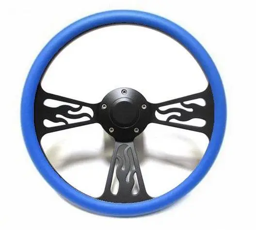 14" Black Billet Flamed Steering Wheel w/Your Choice of Horn and Half-Wrap thumbnail 12