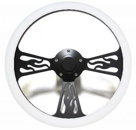 14" Black Billet Flamed Steering Wheel w/Your Choice of Horn and Half-Wrap thumbnail 14