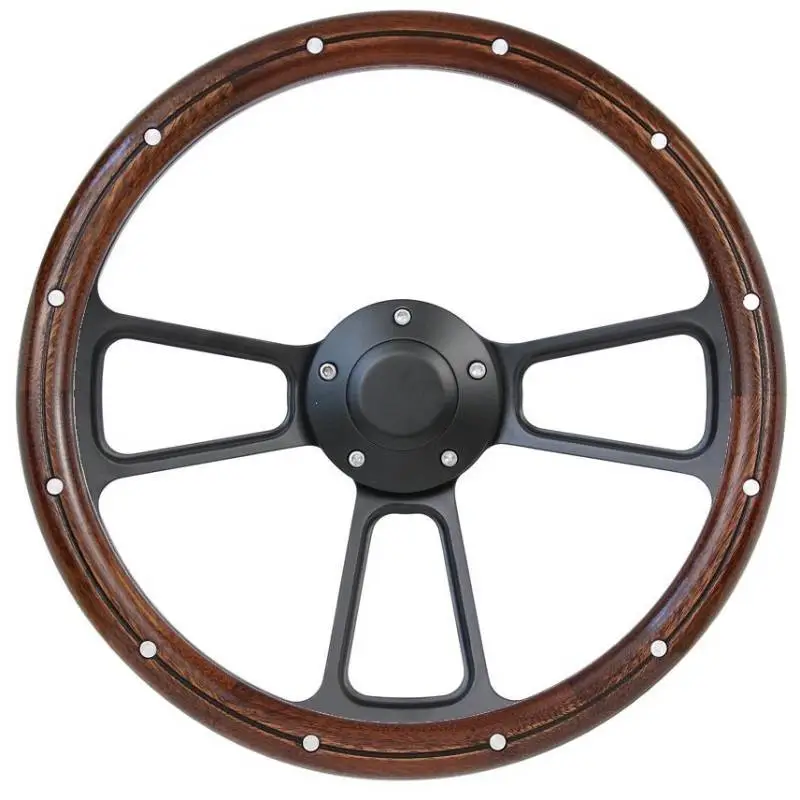 14" Black Muscle w/ Real Mahogany Wood Half-Wrap & Rivets VW Full Kit