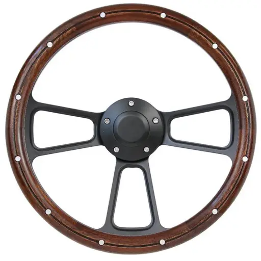 14" Black Muscle w/ Real Mahogany Wood Half-Wrap & Rivets VW Full Kit