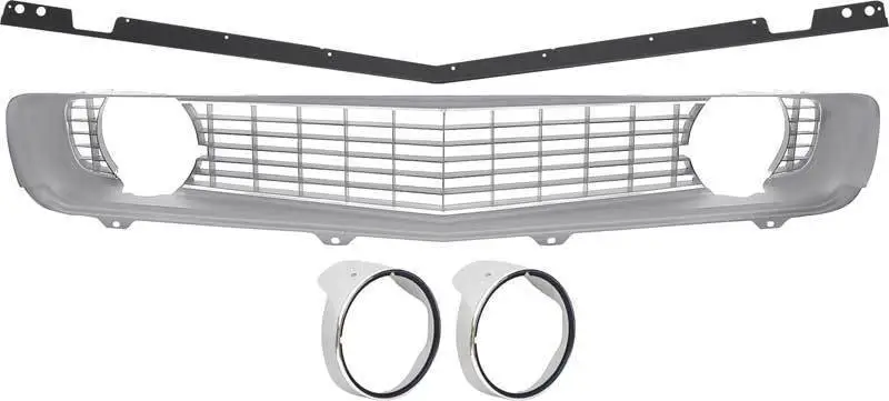 R5028H - 1969 Camaro Restorer's Choice Standard Silver Grill Kit with Headlamp Bezels with Chrome Ring