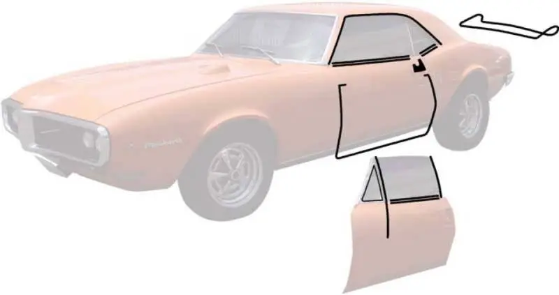 *R5100 - 1967 Camaro / Firebird Coupe Weatherstrip Kit with Reproduction Windowfelts (flat chrome bead)