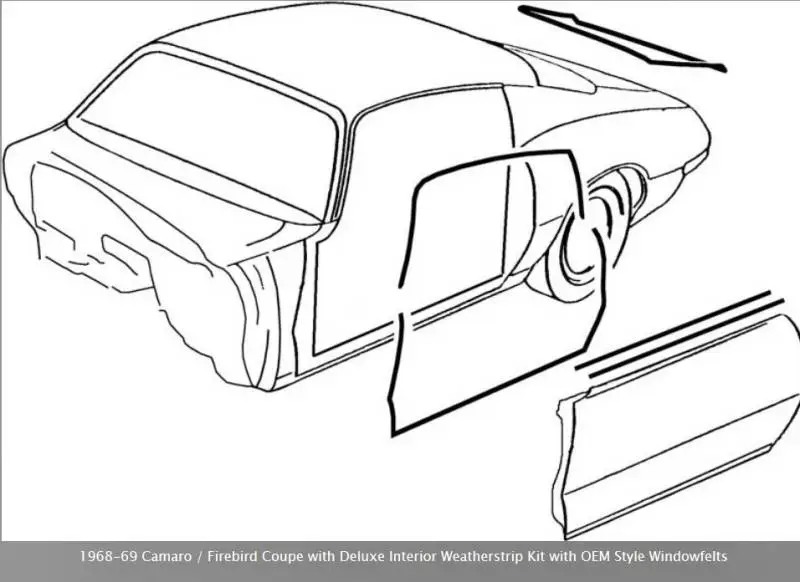 *R5116 - 1968-69 Camaro / Firebird Coupe with Deluxe Interior Weatherstrip Kit with OEM Style Windowfelts