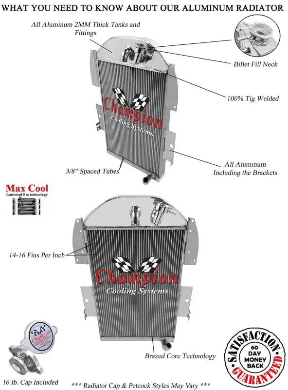 1934-1936 Chevy Pick Up Truck w/Inline Six Champion Three Row Radiator CC3436 thumbnail 2