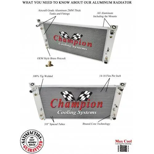 Three Row Champion Aluminum Radiator for 1999 - 2011 Chevy Pick Up, CC2370 thumbnail 4