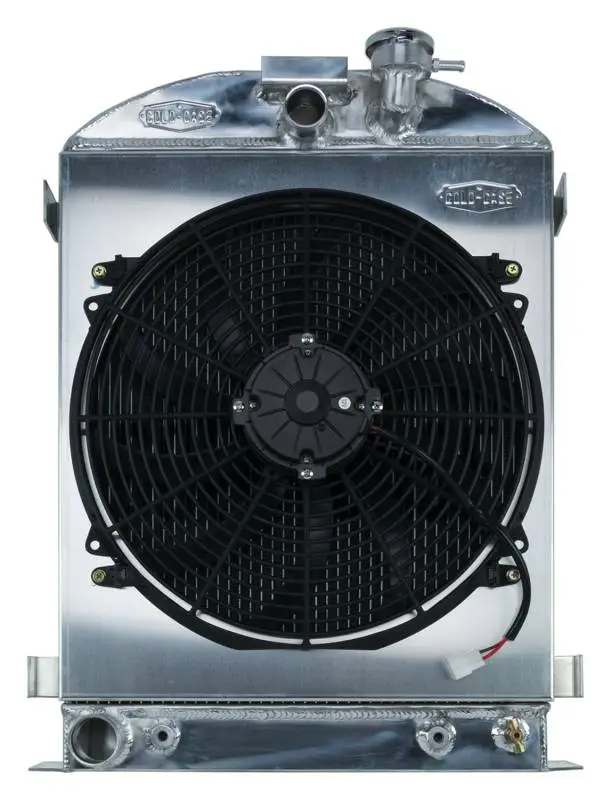 1932 Highboy Ford Engine 25.5 Inch Aluminum Performance Radiator And 16 Inch Fan Kit Cold Case Radiators