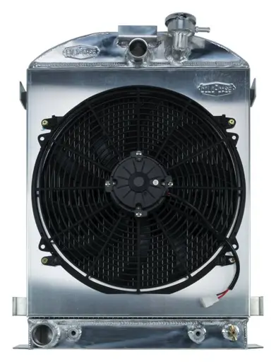 1932 Highboy Ford Engine 25.5 Inch Aluminum Performance Radiator And 16 Inch Fan Kit Cold Case Radiators