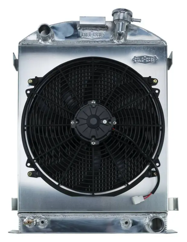 1932 Highboy Chevy Engine 25.5 Inch Aluminum Performance Radiator and 16 Inch Fan Kit Cold Case Radiators