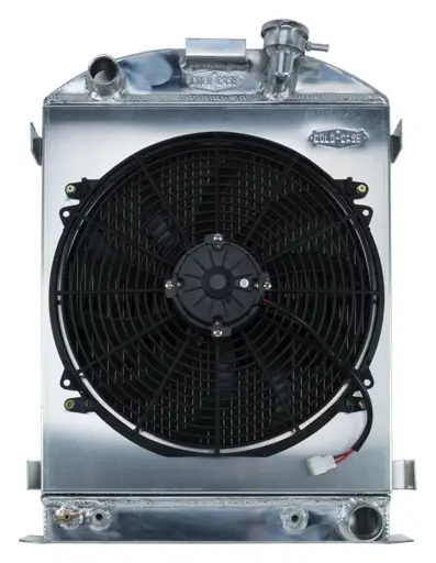 1932 Highboy Chevy Engine 25.5 Inch Aluminum Performance Radiator and 16 Inch Fan Kit Cold Case Radiators
