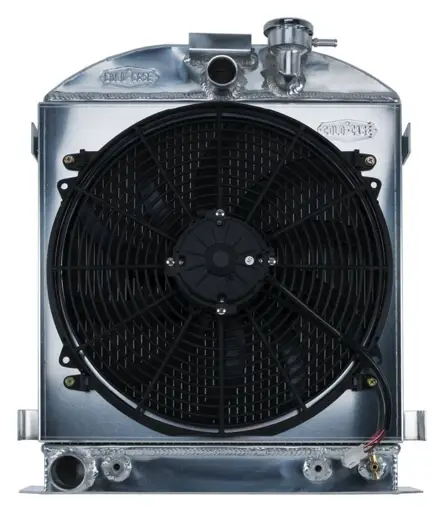 1932 Lowboy Ford Engine Aluminum Performance Radiator And 16 Inch Fan Kit Cold Case Radiators