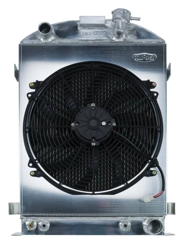 1932 Highboy Chevy Engine 27 Inch Aluminum Performance Radiator And 16 Inch Fan Kit Cold Case Radiators