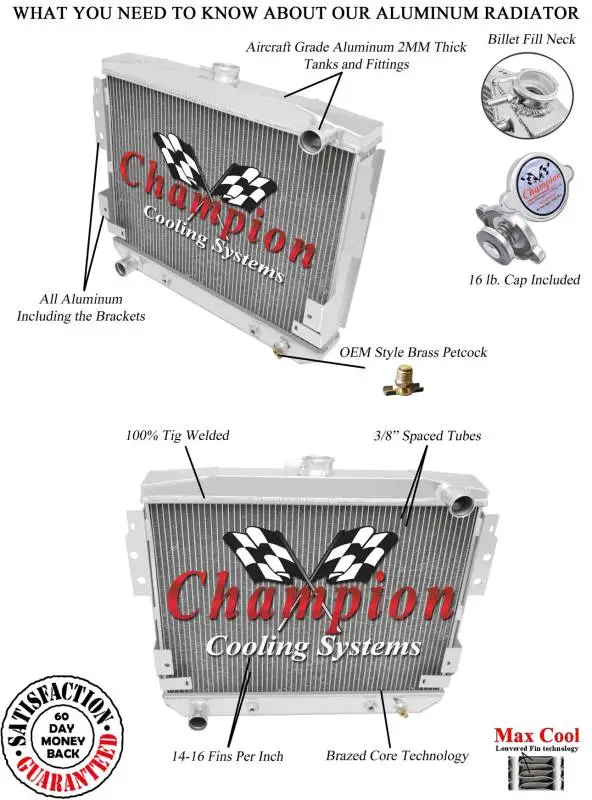 Champion 3 Row Aluminum Radiator for 1977-1978 Mustang II V8 CC514 With Canada Shipping Cost thumbnail 3