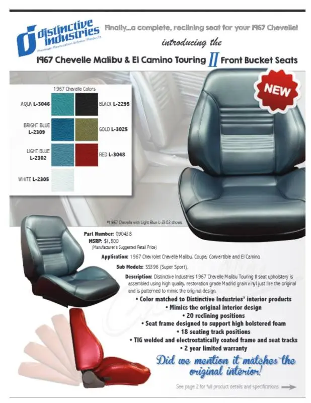 1967 Chevelle & El Camino Touring II Front Bucket Seats Assembled thumbnail 8