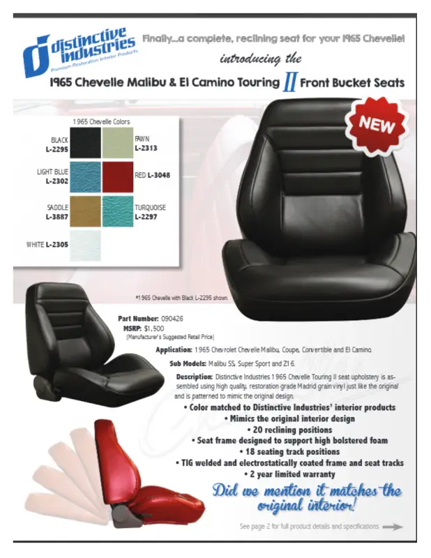 1965 Chevelle & El Camino Touring II Front Bucket Seats Assembled thumbnail 5