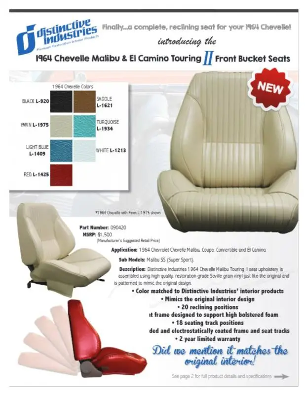 1964 Chevelle & El Camino Touring II Front Bucket Seats Assembled thumbnail 6