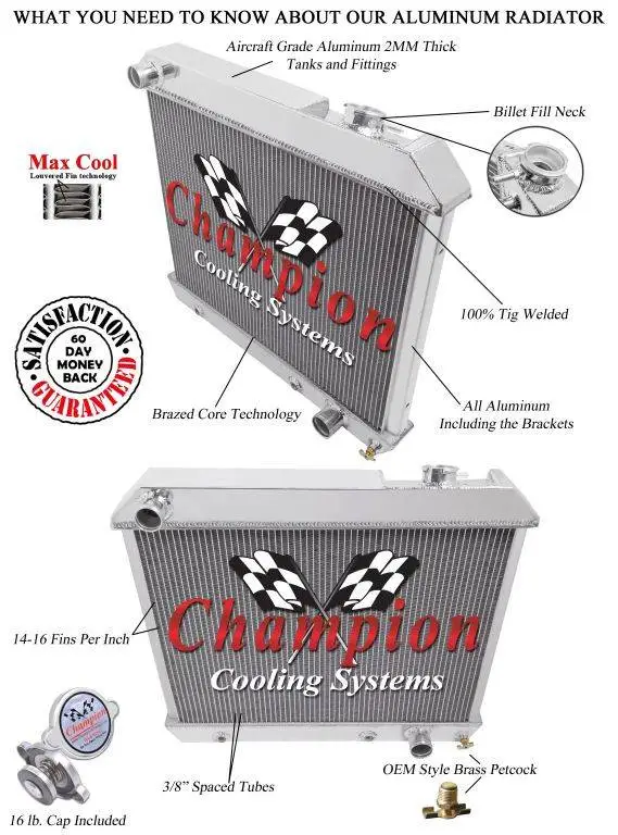 American Eagle Two Row Aluminum Radiator for 1962 - 1966 Chevy, Pontiac, Olds, C/K CC284 thumbnail 3