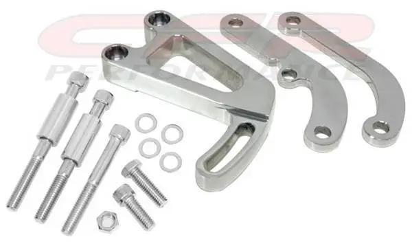 Power Steering Bracket Set for Chevy Small Block w/Long Water Pump Black Billet Aluminum