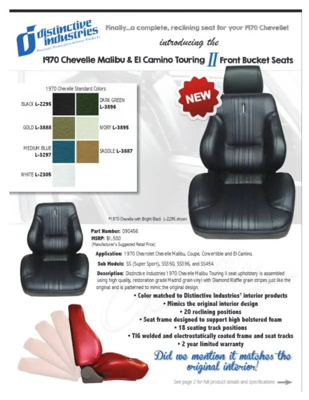 1970 Chevelle Touring II Front Bucket Seats Assembled w/Rear Seat Upholstery (Coupe) thumbnail 2