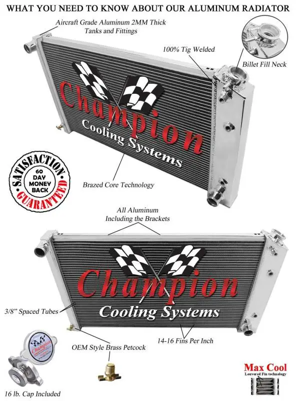 American Eagle Two Row All Aluminum Radiator 75-87 GM Cadillac Chevy Buick Pontiac Olds AE162 thumbnail 2