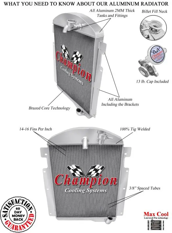 1937 Chevy Pick Up Truck w/Inline Six Champion Three Row Radiator CC3738 thumbnail 2