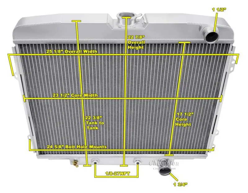 1968-69 Ford Torino w/V8 Champion 3 Row Core All Aluminum Radiator CC1631 thumbnail 2