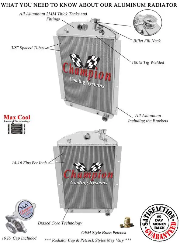1941-1946 Chevrolet Pickup Truck Champion 2 Row Core All Aluminum Radiator AE4146CH thumbnail 3