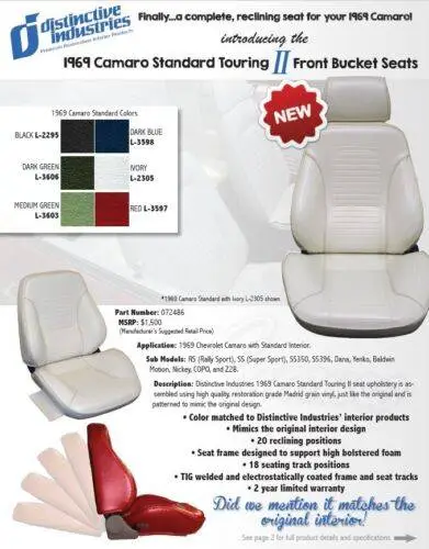 1967-1968 Camaro Touring II Front Bucket Seats Assembled, Houndstooth thumbnail 5