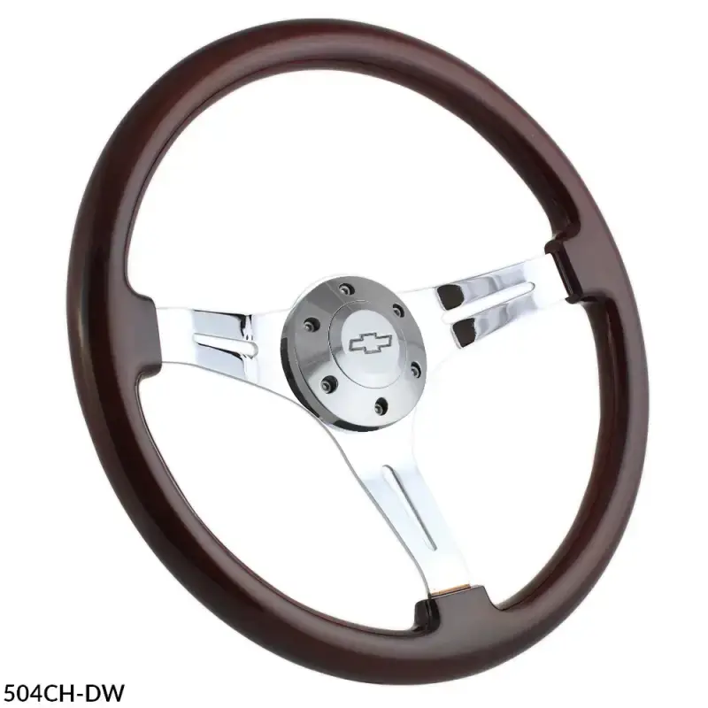 15" Mahogany & Chrome Steering Wheel - Split Spoke II - Full Install Kit