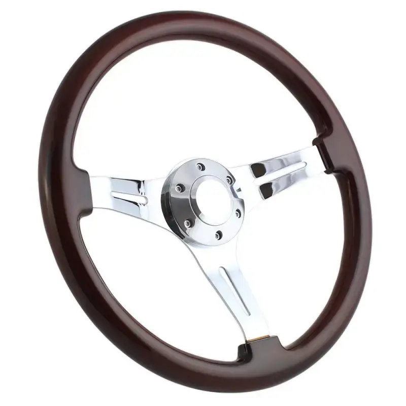 15" Mahogany & Chrome Steering Wheel - Split Spoke II - Full Install Kit thumbnail 3