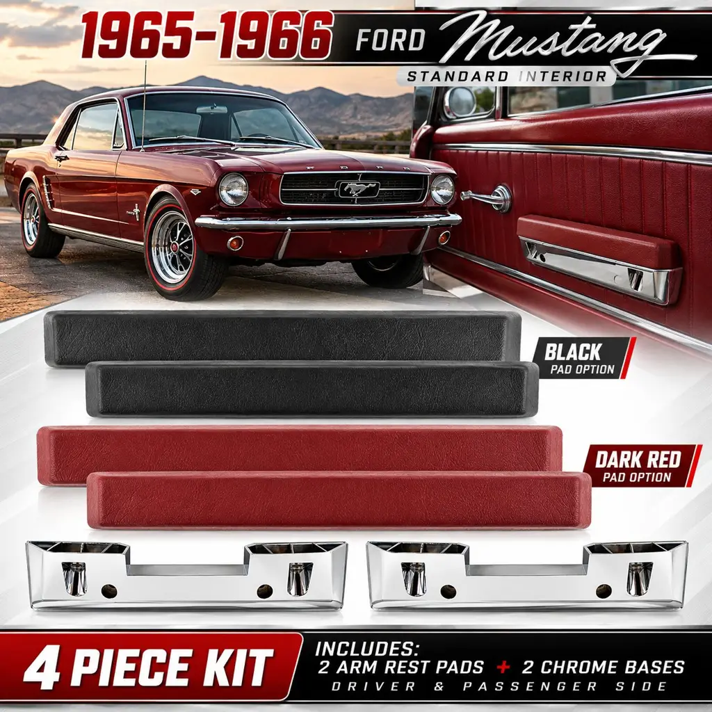 1965 - 66 Mustang Arm Rest Base & Pad Set - Your Choice of Color