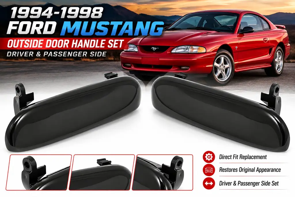 1994-1998 Ford Mustang Black Outside Door Handle Pair - Driver & Passenger Side thumbnail 2