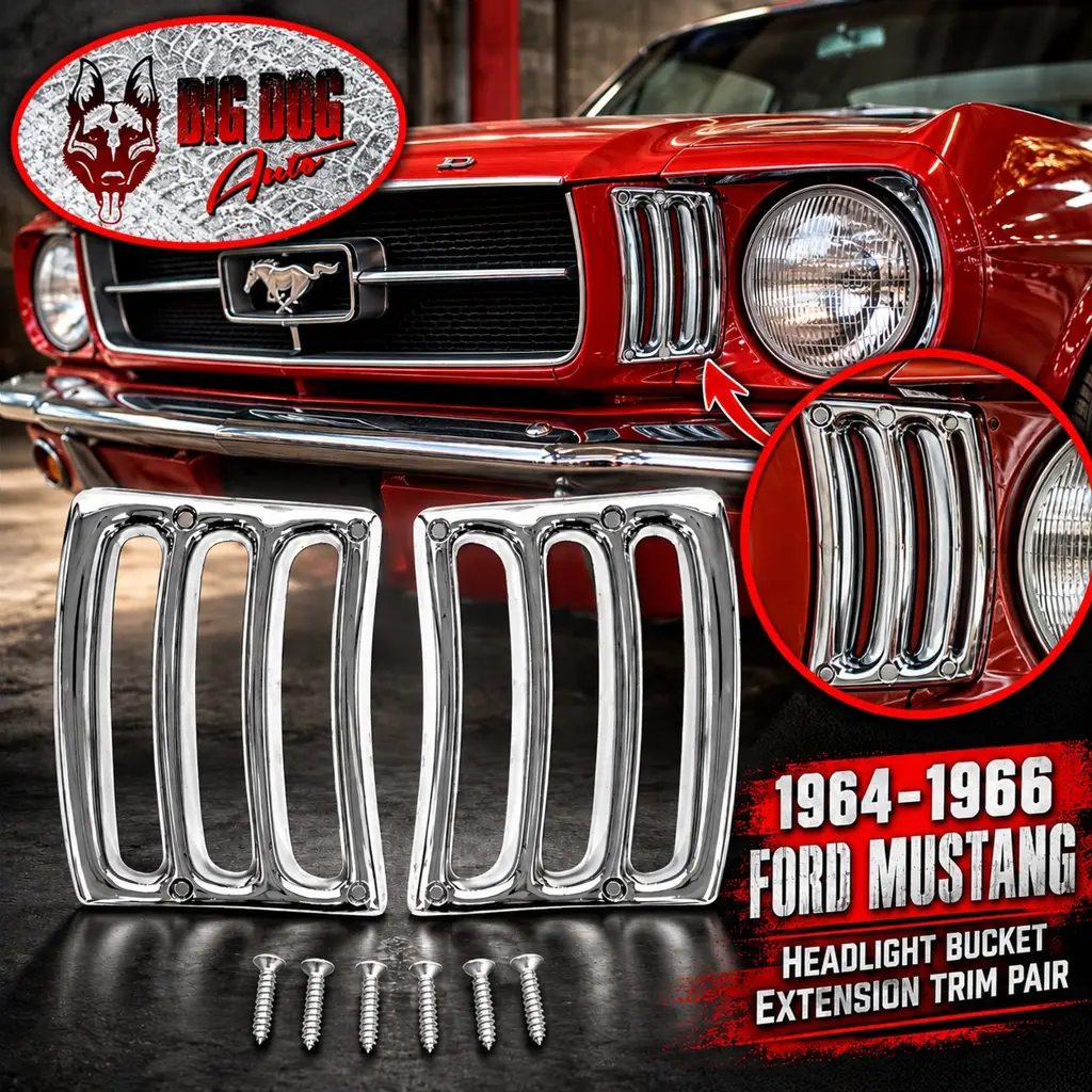 1964-1966 Ford Mustang Chrome Headlight Bucket Extension Trim - Pair thumbnail 2
